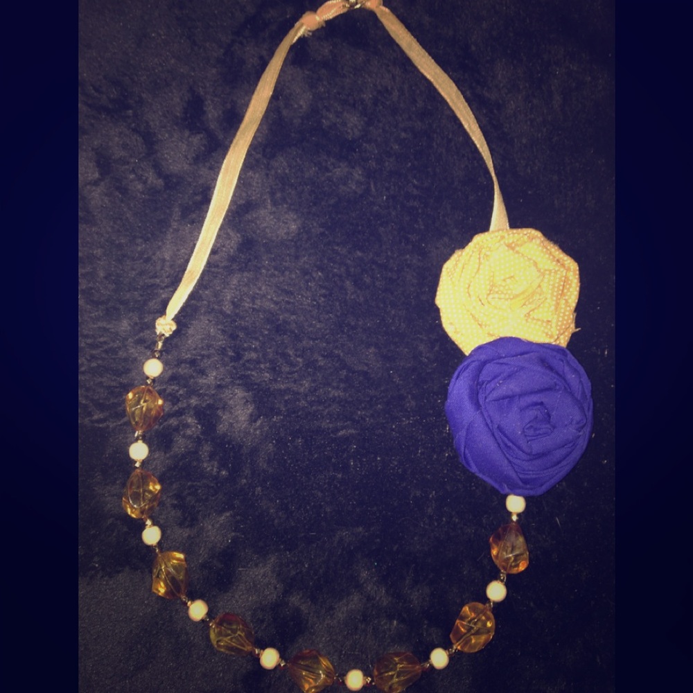 Statement necklace, mustard yellow & royal blue